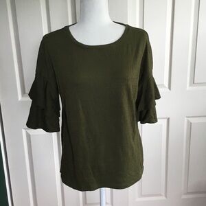 Cable & Gauge Dark Green Ruffle Sleeve Blouse
